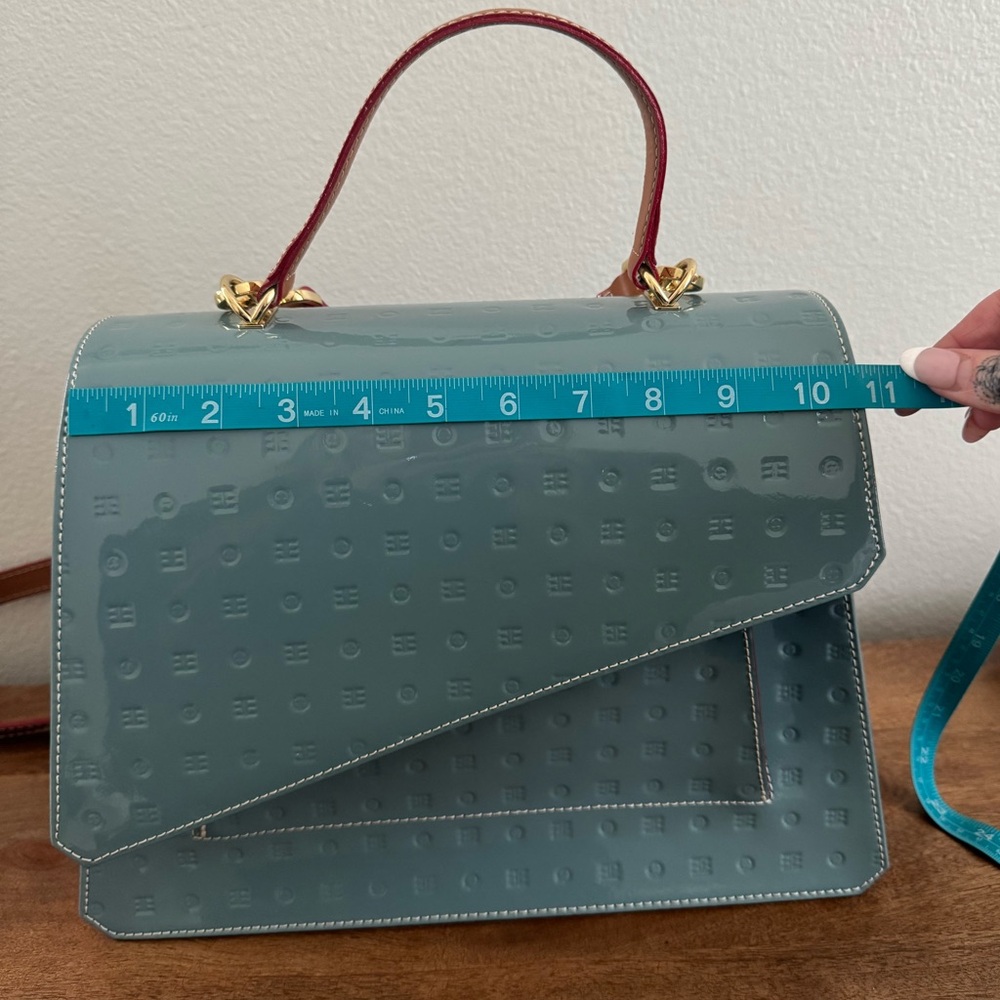 Arcadia Greenish Blue Crossbody Bag with Tan Strap - Picture 7 of 9